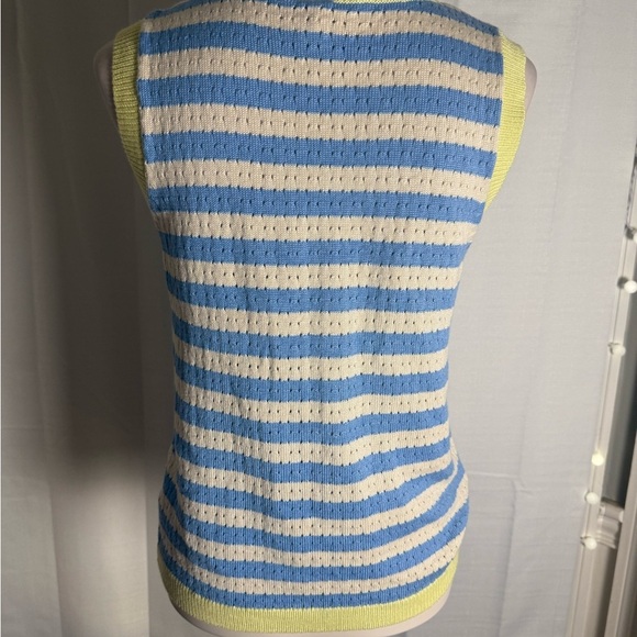 Striped Sleeveless Lightweight Sweater Vest - Blue and Yellow Small - Picture 2 of 8